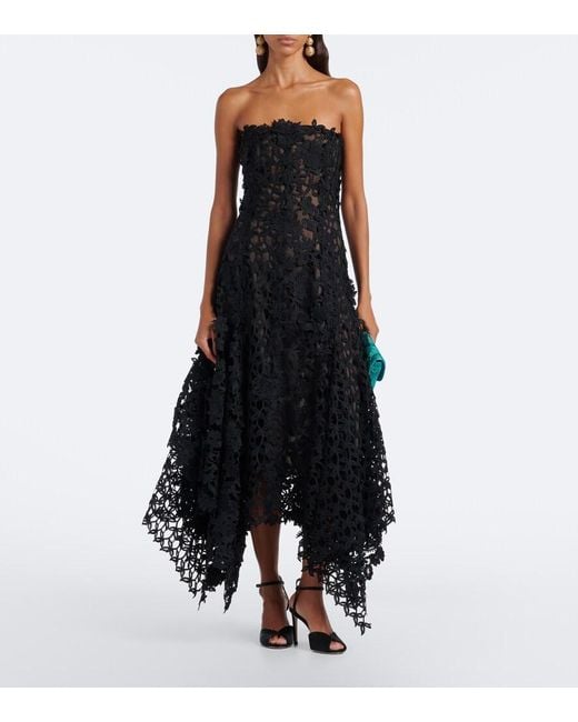 Oscar de la Renta Black Lace Asymmetric Gown