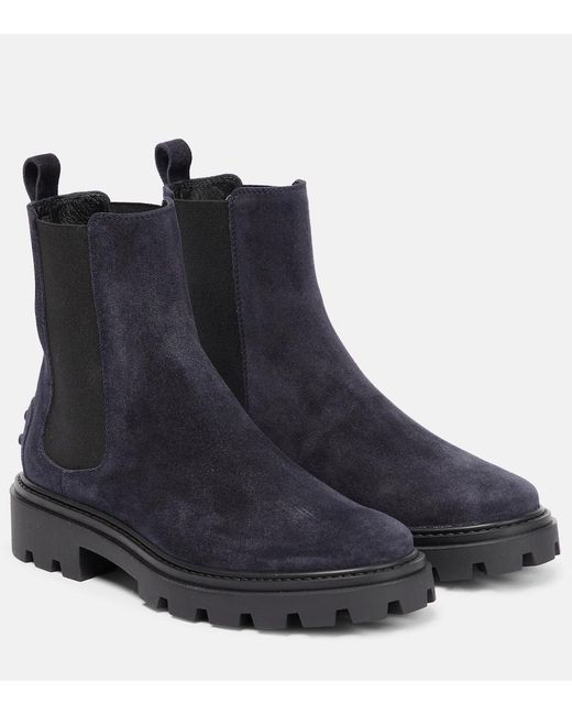 Tod's Blue Suede Chelsea Boots