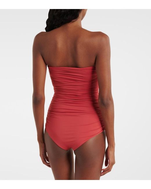 Magda Butrym Red Floral-Applique Ruched Swimsuit