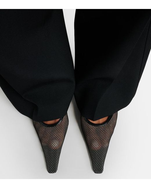 Victoria Beckham Black Leather-Trimmed Mesh Mules