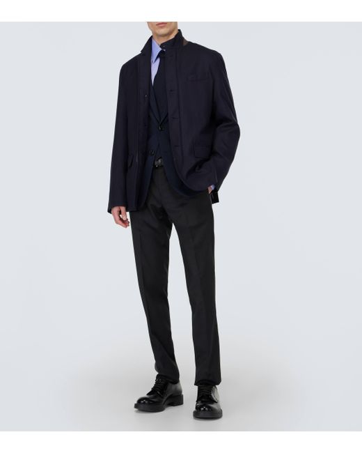 Herno Blue Cotton, Cashmere, And Silk Coat for men