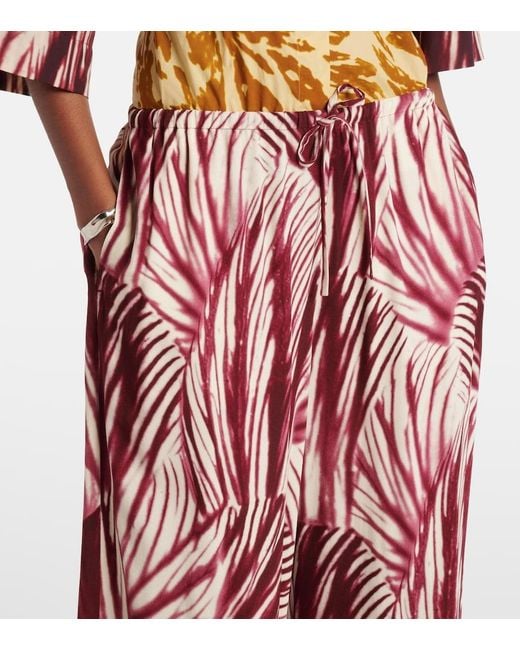 Dries Van Noten Red Printed Crepe Wide-Leg Pants