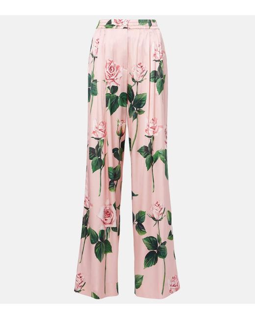 Pantalon Ample En Soie Melangee A Fleurs Dolce & Gabbana en coloris Pink