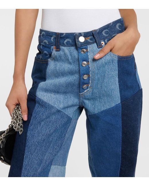 MARINE SERRE Blue Regenerated Wide-Leg Jeans