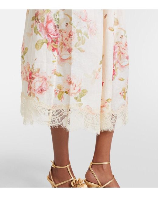 Zimmermann Natural Roselight Floral Linen Midi Dress