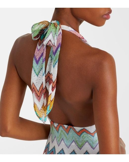 Missoni White Zigzag Lame Swimsuit
