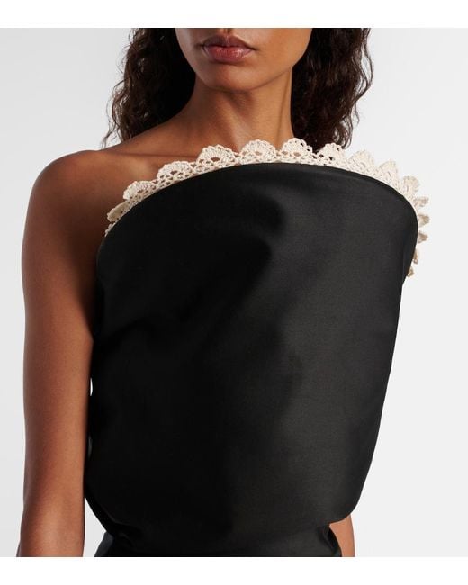 Magda Butrym Black Crochet-Trimmed Cotton Midi Dress