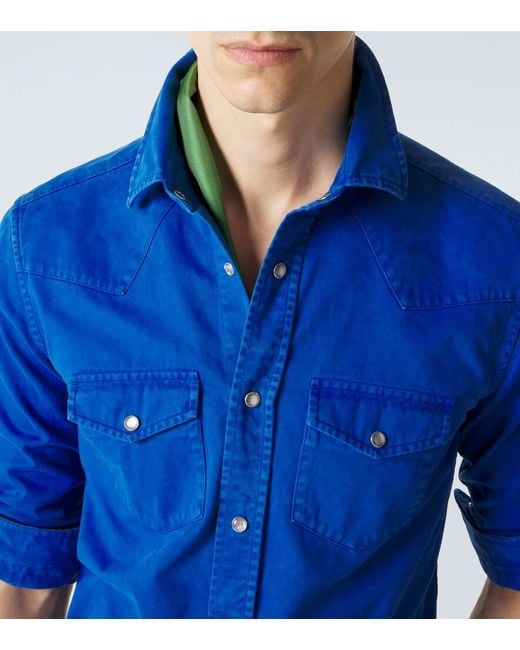 Tom Ford Blue Cotton Twill Western Shirt for men