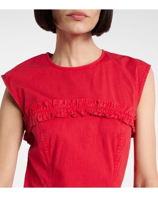Ganni Red Ruffled Cotton-Blend Minidress