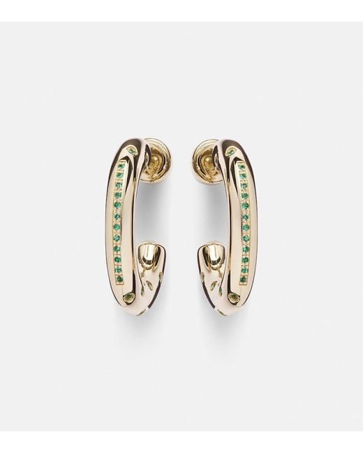 Lauren Rubinski White Peggy 14Kt Hoop Earrings With Emeralds