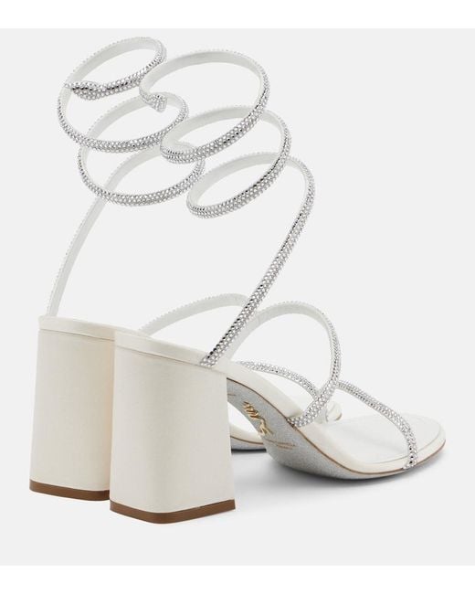 Rene Caovilla White 80 Embellished Satin Sandals