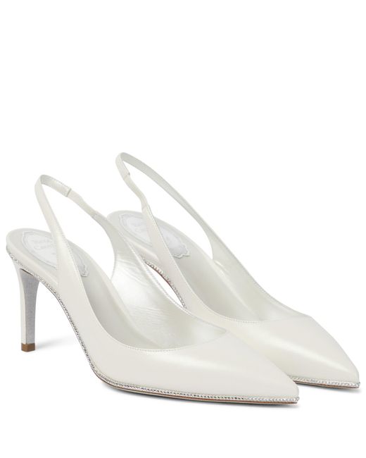 Rene Caovilla Embellished Leather Slingback Pumps in White | Lyst