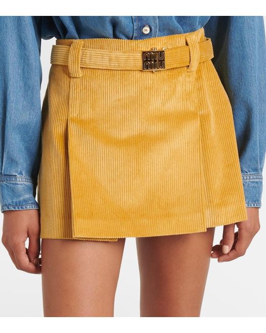 Miu Miu Yellow Cotton Corduroy Miniskirt