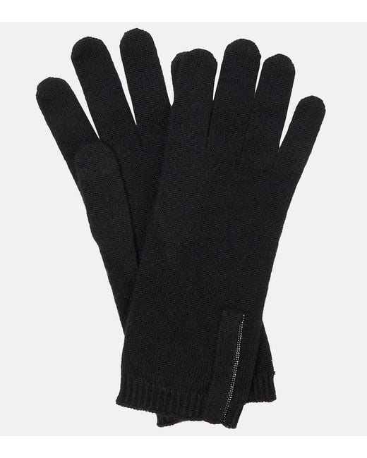 Brunello Cucinelli Black Verzierte Handschuhe Aus Kaschmir