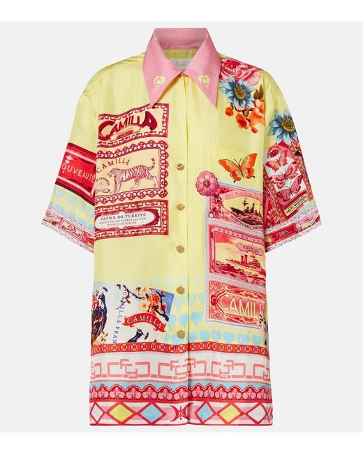 Camilla Red Collage Kingdom Silk Bowling Shirt