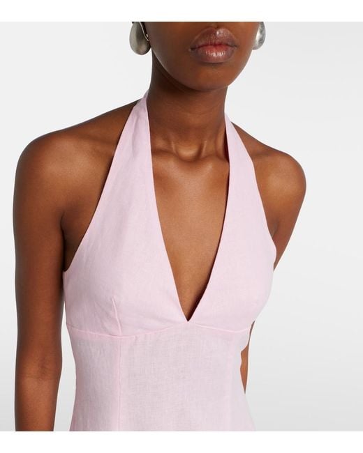 Faithfull The Brand Pink Marais Halterneck Linen Midi Dress