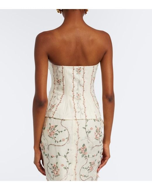 Agua Bendita Natural Abelia Floral Embroidered Linen Corset