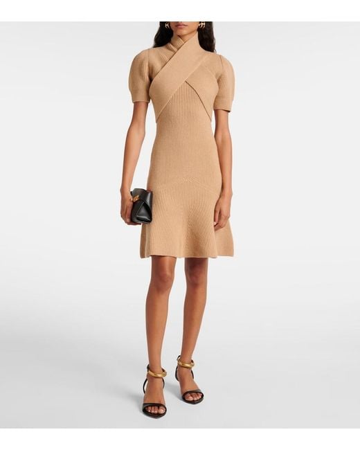 Patou Natural Scarf-Detail Wool And Cashmere Minidress