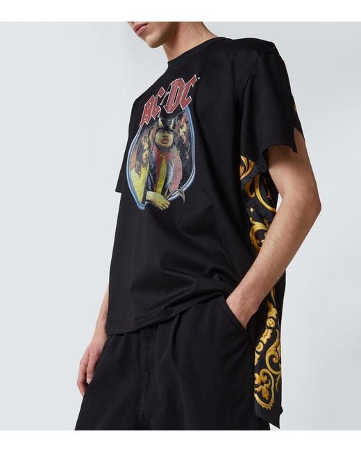 Junya Watanabe Black Ac/Dc Printed Caped Cotton Jersey T-Shirt for men