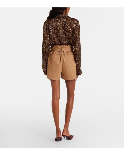 Shorts De Algodon Con Cinturon Saint Laurent de color Natural