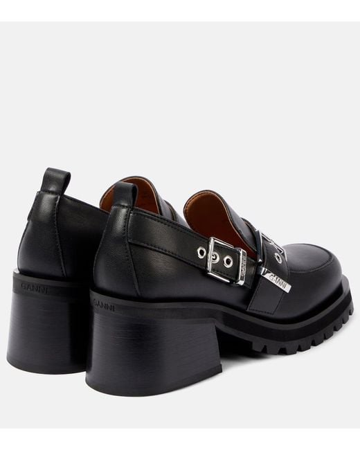 Ganni Black Feminine Faux Leather Platform Loafers