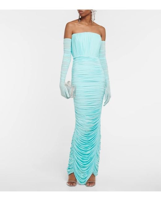 Alex Perry Blue Padget Strapless Ruched Stretch-jersey Midi Dress