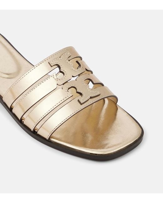 Tory Burch Natural Ines Metallic Leather Slides