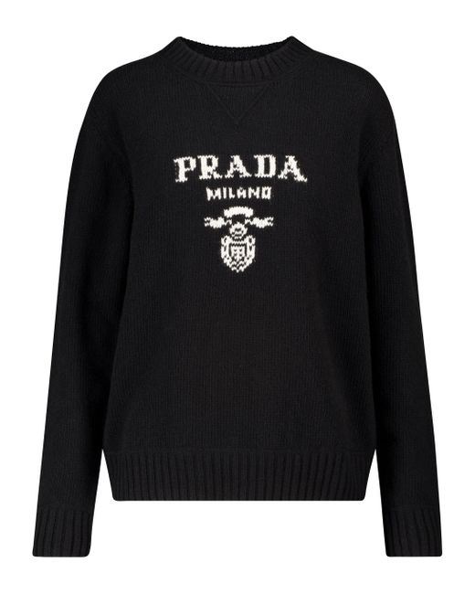 Jersey de lana y cachemir con logo Prada de color Black