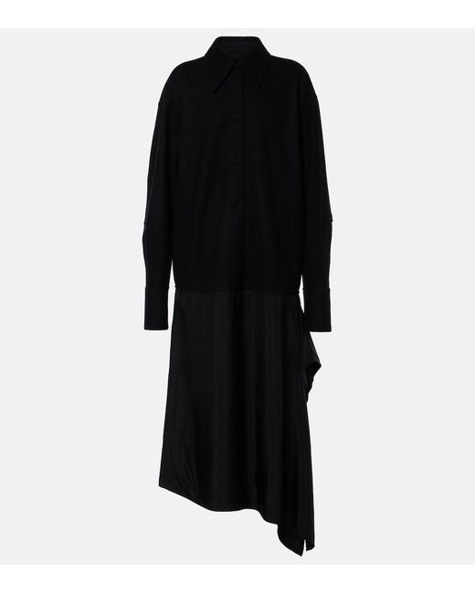 Jil Sander Black Asymmetric Wool-Trimmed Shirt Dress