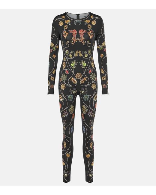 MARINE SERRE Black Printed Jersey Catsuit