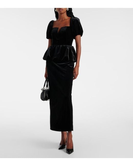 Self-Portrait Black Peplum Velvet Midi Dress