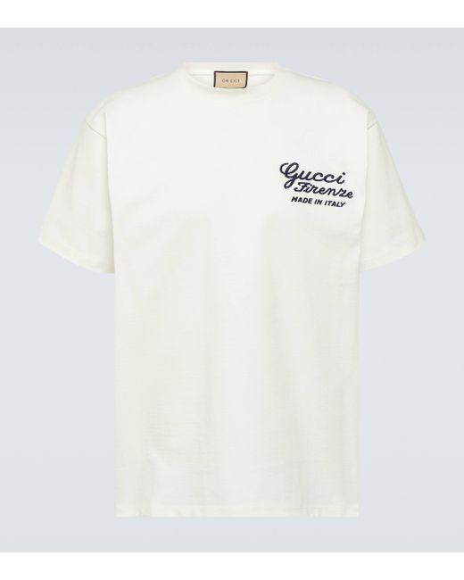 Gucci White Embroidered Cotton Jersey T-shirt for men