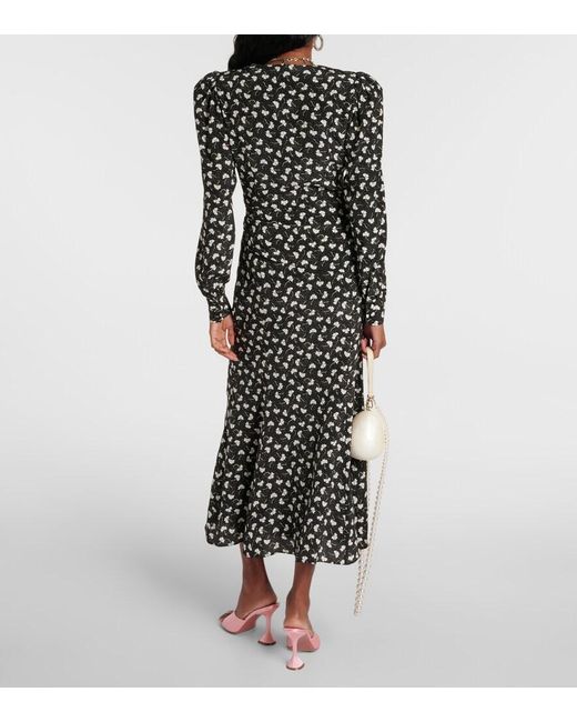 Alessandra Rich Black Printed Silk Midi Dress