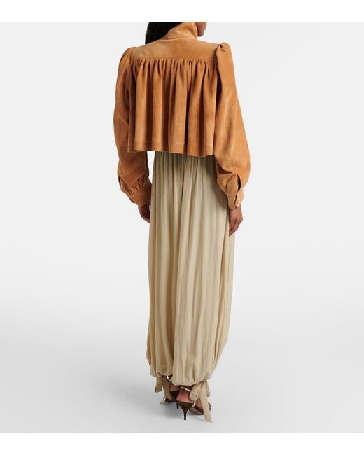 Chloé Natural Pleated Satin Balloon Pants