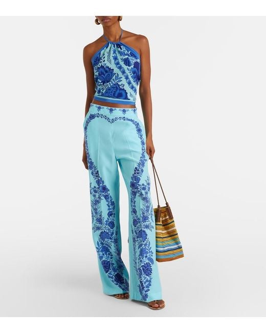 Etro Blue Paisley Halterneck Silk Top