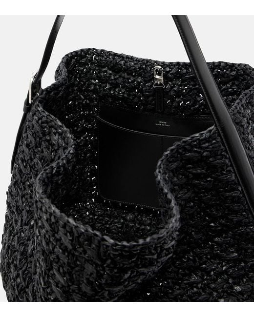 Totême  Black Belted Leather-Trimmed Raffia Tote Bag