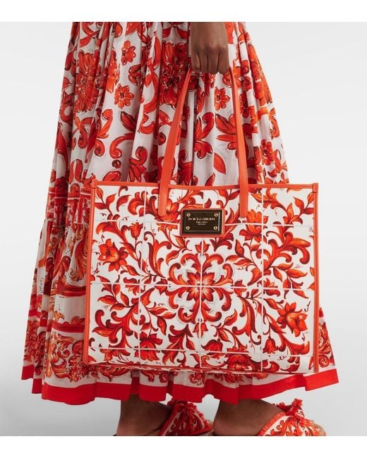 Dolce & Gabbana Red Shopping Large Printed Canvas Shopper