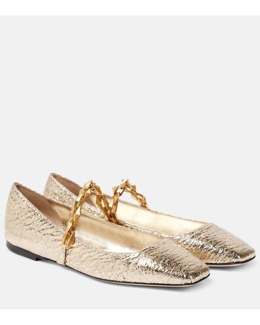 Jimmy Choo Natural Diamond Tilda Metallic Leather Mary Jane Flats