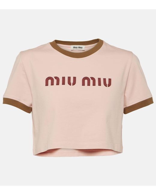 Crop top de algodon con logo Miu Miu de color Pink