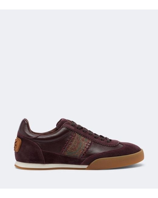 Etro Brown Pegaso Suede-Trimmed Leather Sneakers