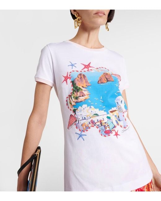 Dolce & Gabbana White Capri Printed Cotton Jersey T-Shirt