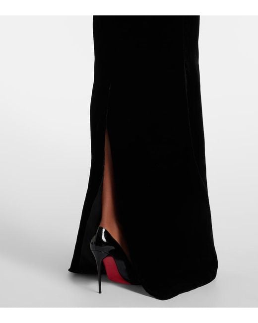 The New Arrivals Ilkyaz Ozel Black Feather-Trimmed Strapless Velvet Gown