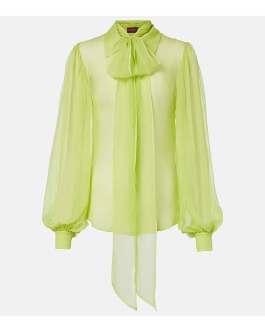 Gucci Green Schluppenbluse Aus Seidenchiffon