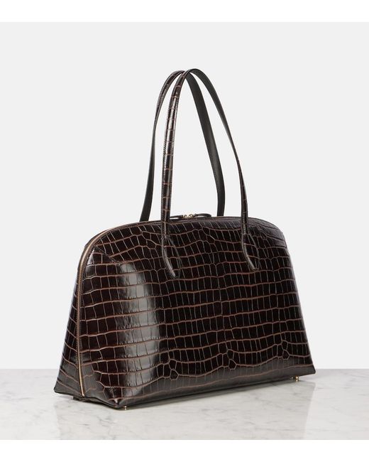 Totême Black Croc-Effect Leather Tote Bag