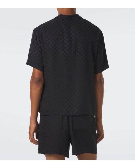 Gucci Black Gg Jacquard Silk Bowling Shirt for men