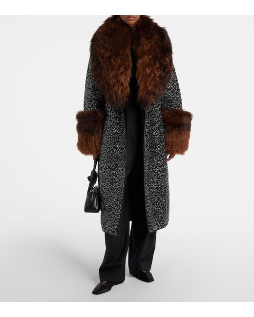JACQUES WEI Brown Embellished Shearling-Trimmed Coat
