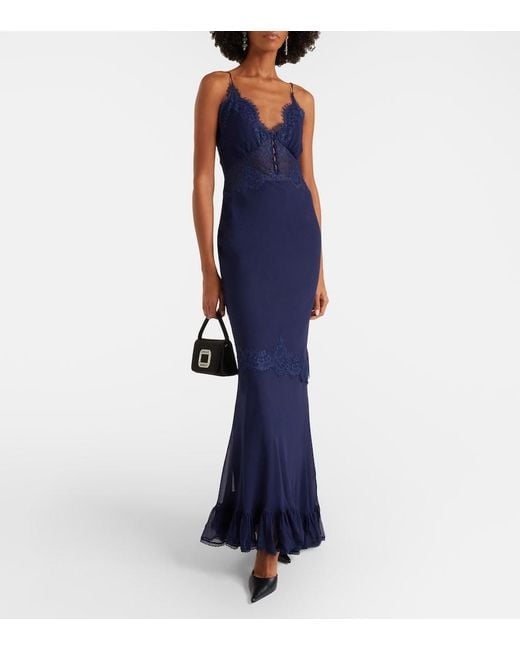 Self-Portrait Blue Lace-Trimmed Georgette Gown