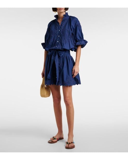 Juliet Dunn Blue Embroidered Cotton Poplin Minidress