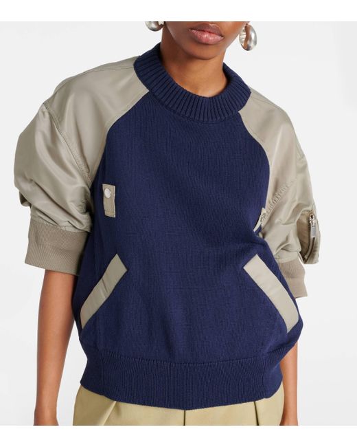 Sweat-shirt en coton melange Sacai en coloris Blue