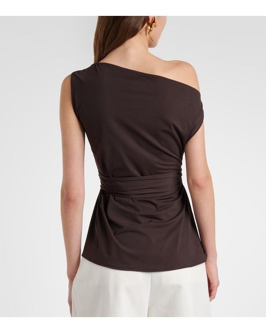 Rohe Brown One-Shoulder Jersey Wrap Top
